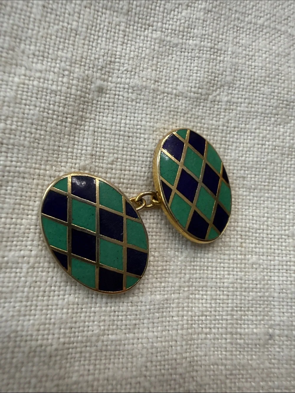 Vtg Benson and Clegg Oval Cufflink, Green and Navy Enamel, NOTE: ONLY ONE (1)